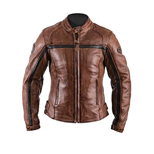 Blouson moto cuir femme Helston avec bande esprit Vintage