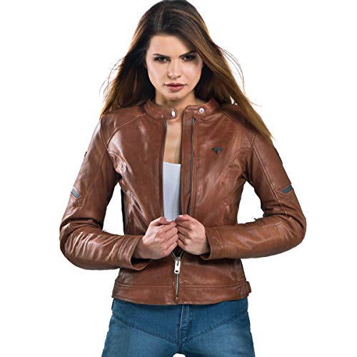 Blouson homologué CE moto femme Fukushima en cuir marron