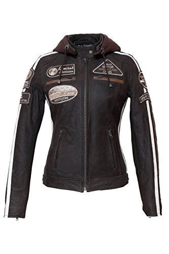 Blouson moto femme en cuir avec capuche look Rétro, homologué CE, Urban Leather