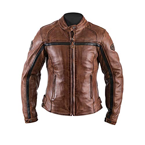 Blouson moto cuir femme Helston avec bande esprit Vintage