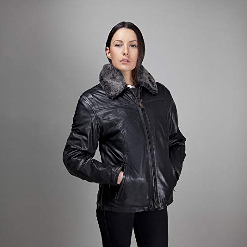 Blouson moto femme Helston cuir et col fourrure