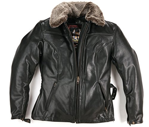 Blouson moto femme Helston cuir et col fourrure