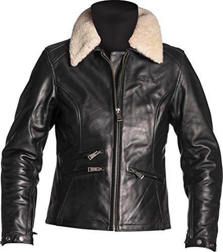 Blouson moto femme en cuir avec col fourré en peau de mouton Helston Jane