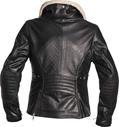 Blouson moto femme en cuir avec col fourré en peau de mouton Helston Jane