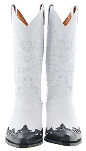 Santiags femme hautes blanches et noires Sendra, Boots Western à bout pointu, talon de 4 cm