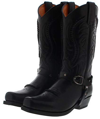 Santiags femme hautes noires Sendra, Boots Western à bout pointu, talon de 3,5 cm, brodées