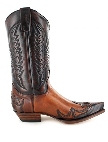 Santiags femme hautes marron bicolore cognac Sendra, Boots Western à bout pointu en cuir, à talon 