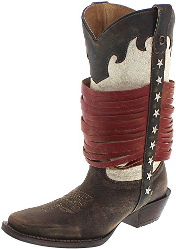 Santiags femme hautes marron FB Fashion Boots avec lanières fantaisie et broderies, détails étoiles