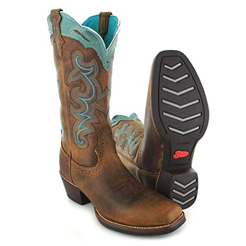 Santiags femme hautes marron et turquoise FB Fashion Boots à bout carré, talon de 4 cm