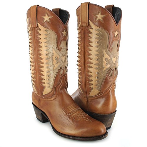 Santiags femme bicolores marron FB Fashion Boots, talon 3,5 cm avec broderies