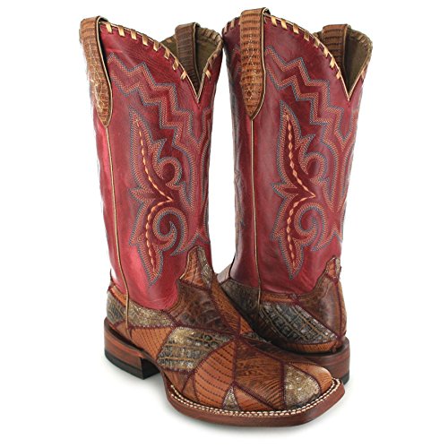 Santiags femme multicolores rouge et marron FB Fashion Boots, talon 4 cm avec broderies et motifs géométriques