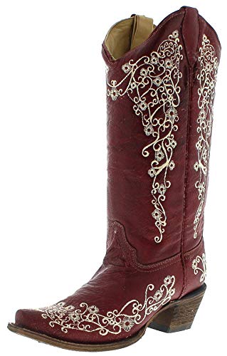 Santiags femme bicolores bordeaux FB Fashion Boots, talon 4 cm avec broderies et motifs fleurs