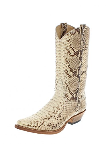 Bottes Santiags femme hautes en cuir python blanc Sendra