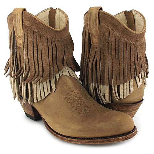 Santiags femme basses marron FB Fashion Boots avec franges bicolore