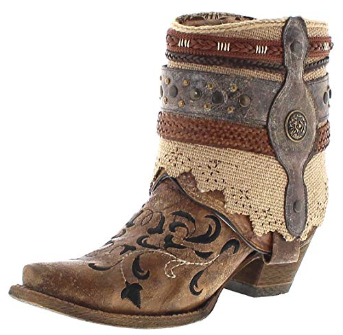 Santiags femme mi-basses marron FB Fashion Boots fantaisie avec broderies et textile