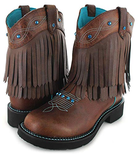 Santiags femme basses marron et turquoise FB Fashion Boots avec franges bicolore