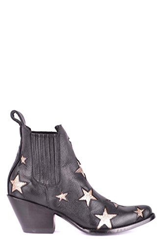 Santiags femme  basses Mexicana en cuir noir avec étoiles rose irisé