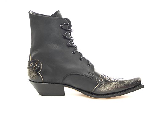 Santiags femme basses noires et argent avec lacets et talons Sendra