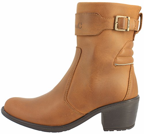 Bottines moto femme en cuir pleine fleur marron clair et à talon de Soubirac