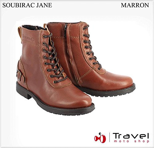 Bottines moto femme en cuir marron et à petit talon de Soubirac