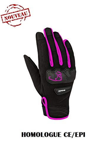 Gants moto femme courts Bering en textile noir et fushia