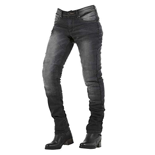 Le jean moto femme City Lady d’Overlap, coupe slim et stretch, idéal pour les silhouettes minces. Homologué CE, doublure renforcée en Kevlar et de coques de protection genoux et hanches.