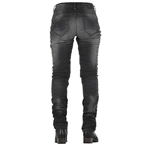 Jean moto femme gris noir délavé Overlap