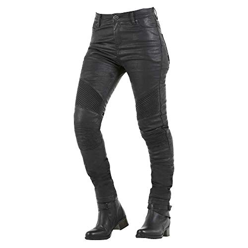 Le Jean noir Irrisé spécial moto pour femme, vraiment Rock and Roll et moto, Overlap