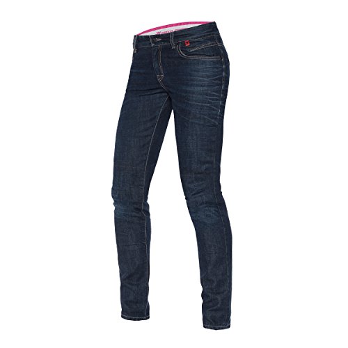 Jean Slim moto femme brut Dainese Belleville avec renforts Kevlar et protections genoux homologuées souples