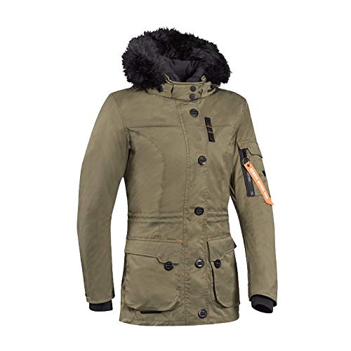 Parka avec capuche fourrée pour moto pour femme, Ixon, couleur vert kaki