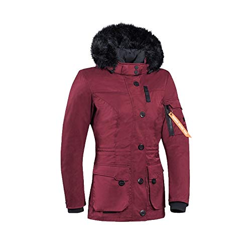 Parka avec capuche fourrée pour moto pour femme, Ixon, couleur rouge bordeaux