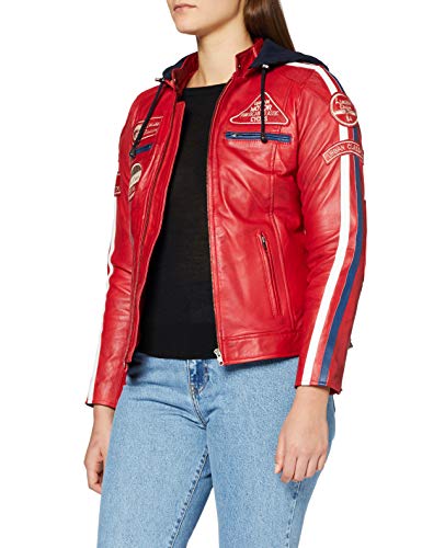 Veste moto en cuir rouge pour femme Urban Leather avec protections
